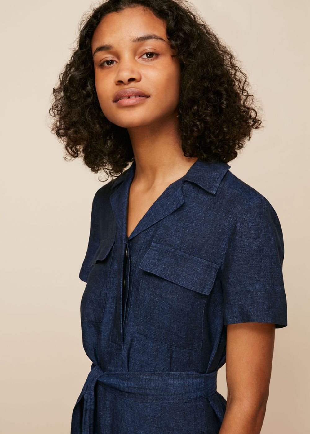 Whistles Easy Linen Shirt Dress Dark Blue | US-71406NKEX