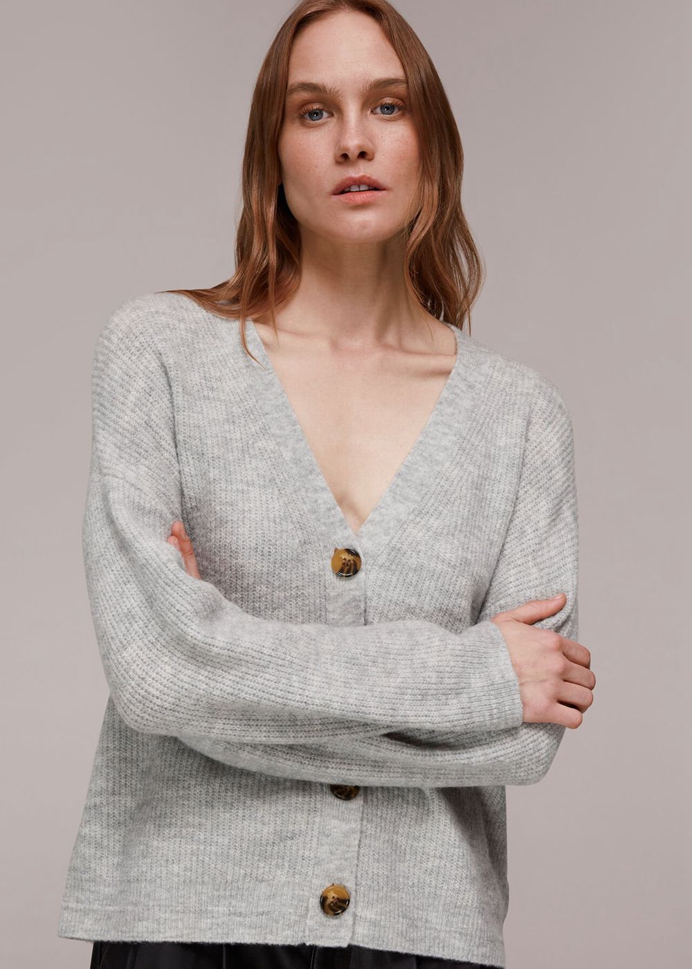 Whistles Easy Wool Mix Rib Cardigan Grey | US-78291ZMRS