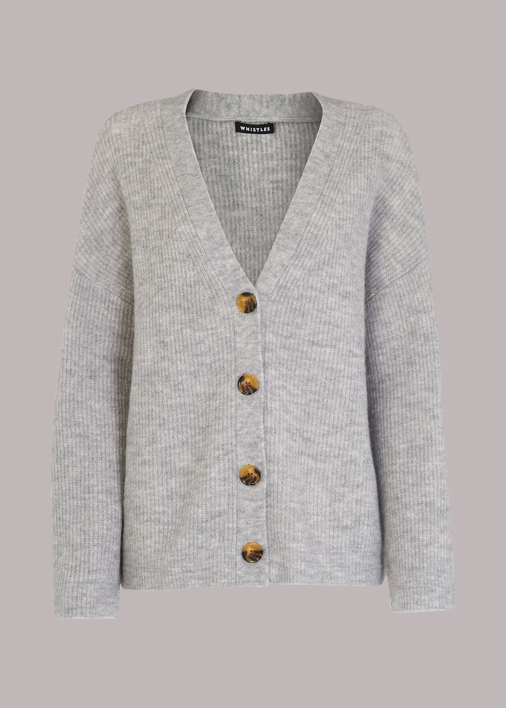 Whistles Easy Wool Mix Rib Cardigan Grey | US-78291ZMRS