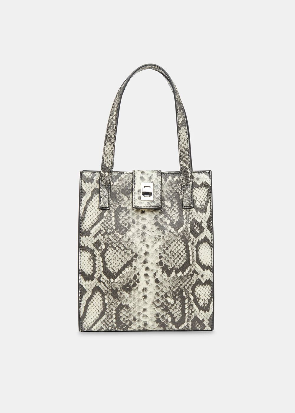 Whistles Eben Snake Mini Turn Lock Tote Bags Grey | US-61047ZFYT