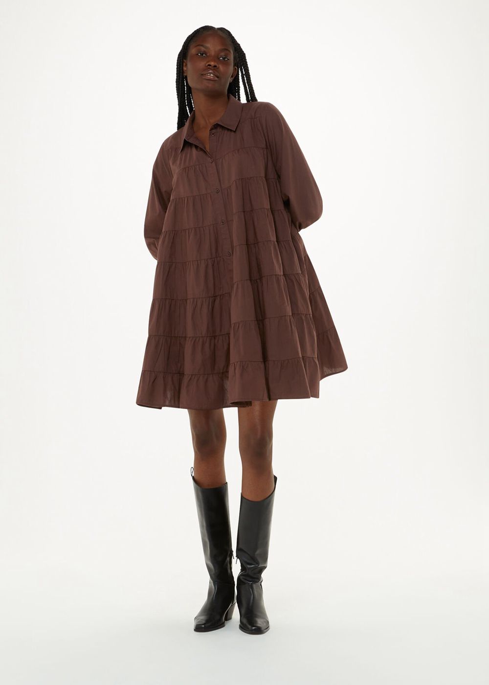 Whistles Edie Tiered Trapeze Dress Brown | US-63594QPMB