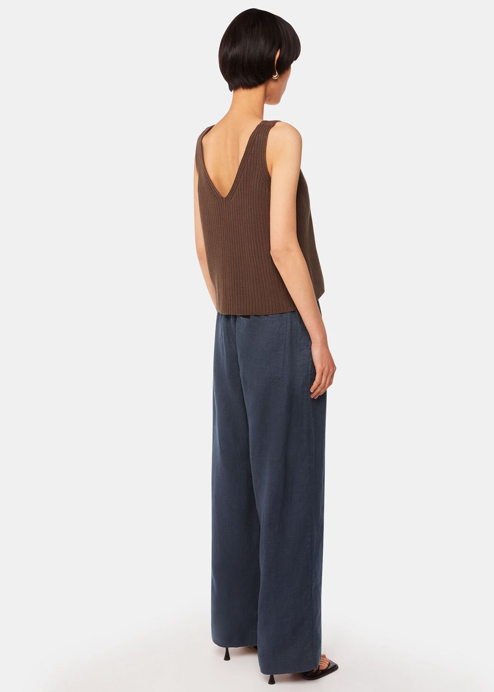 Whistles Elasticated Linen Pants Navy | US-26570DEBG