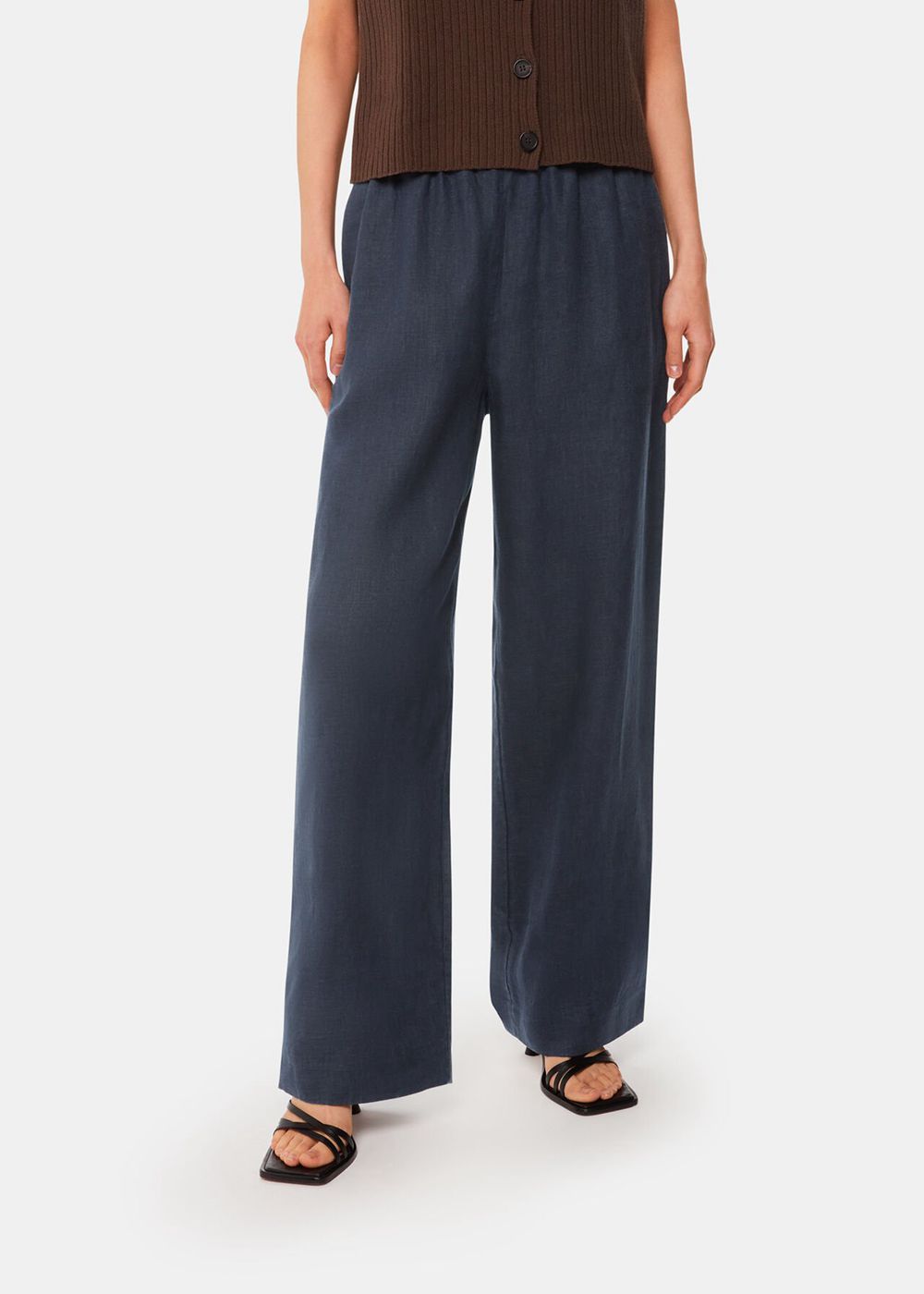 Whistles Elasticated Linen Pants Navy | US-26570DEBG