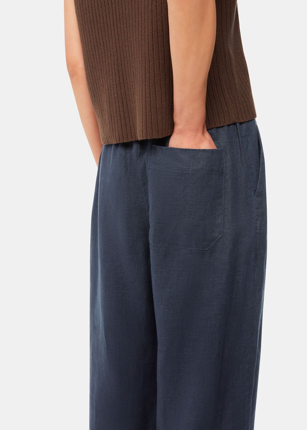 Whistles Elasticated Linen Pants Navy | US-26570DEBG