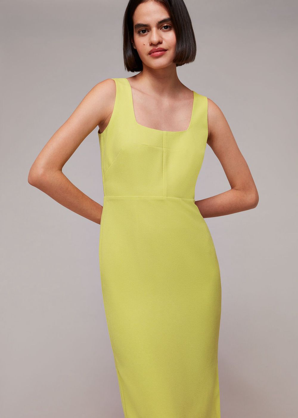 Whistles Elenor Square Neck Midi Dress Light Green | US-78302DYKI