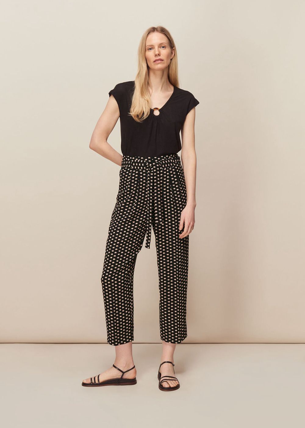 Whistles Elephant Print Crepe Pants Black / Multicolor | US-79524SQMA