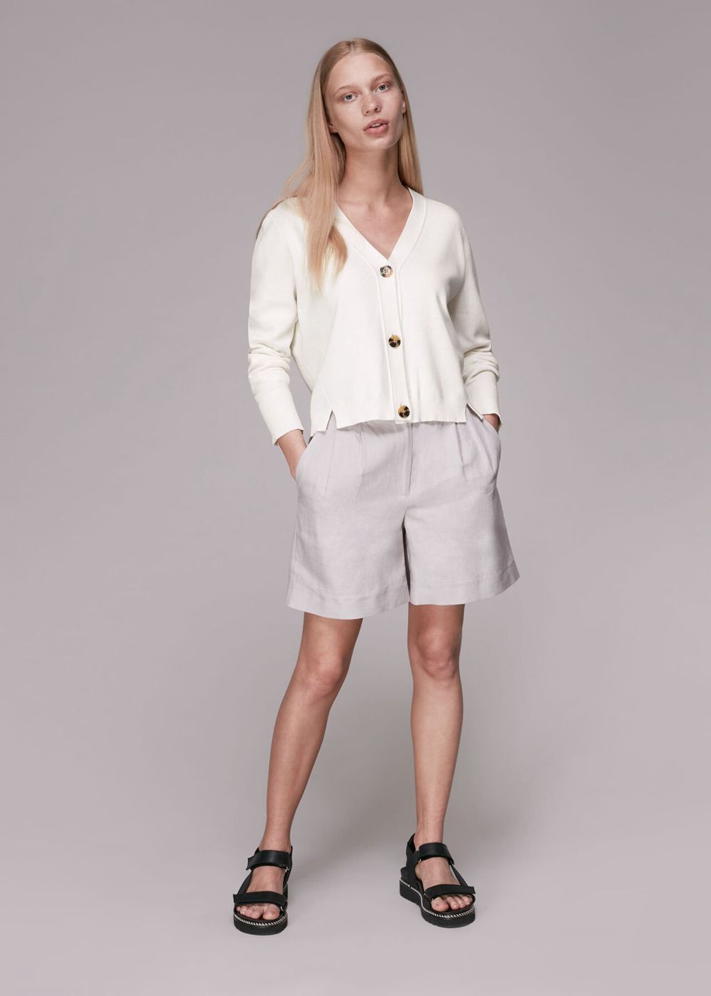 Whistles Eli Buttoned Cardigan White | US-20879ABUD