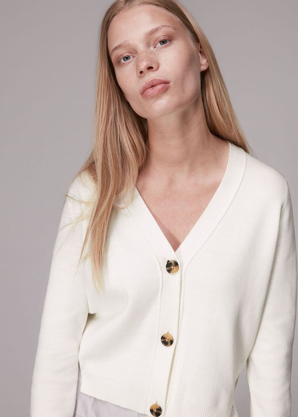 Whistles Eli Buttoned Cardigan White | US-20879ABUD