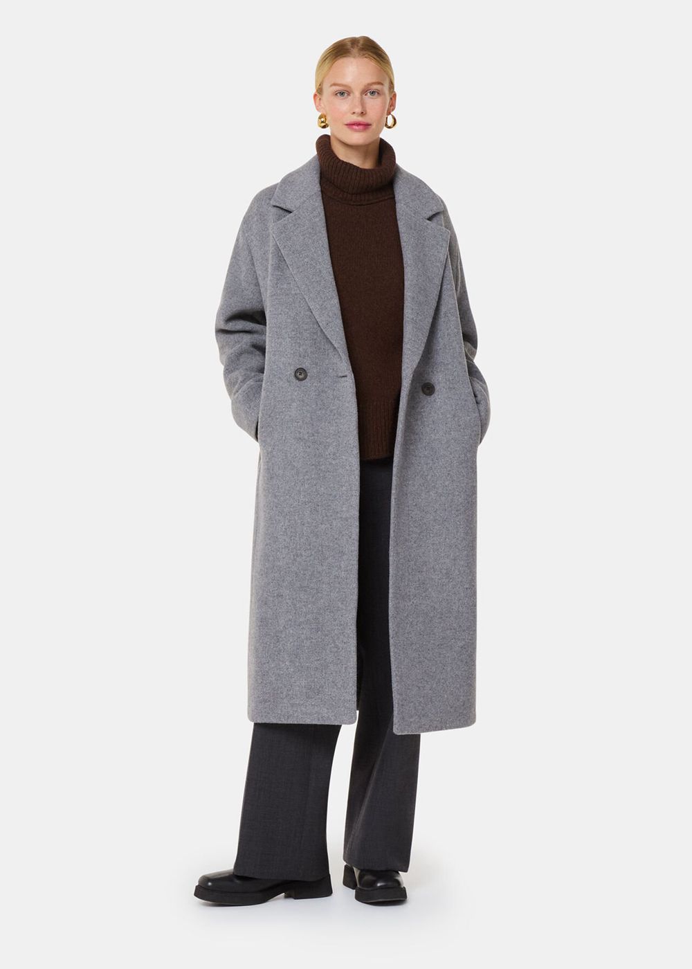 Whistles Eliza Double Breasted Coat Grey | US-50362ORMF