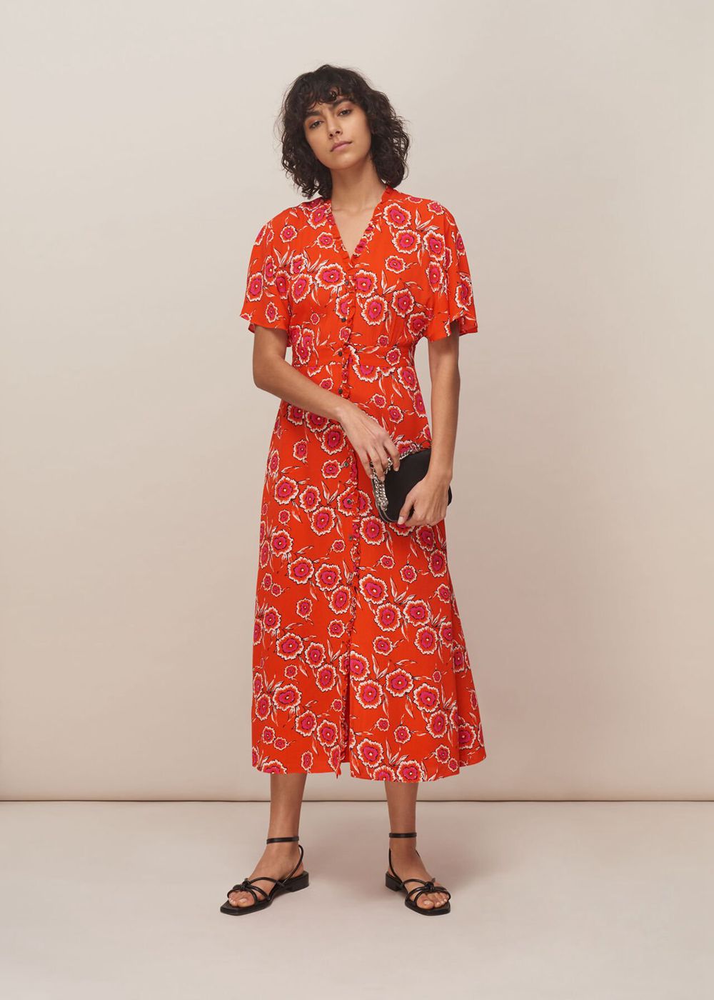 Whistles Ella Diagonal Floral Dress Red / Multicolor | US-26589EBSO