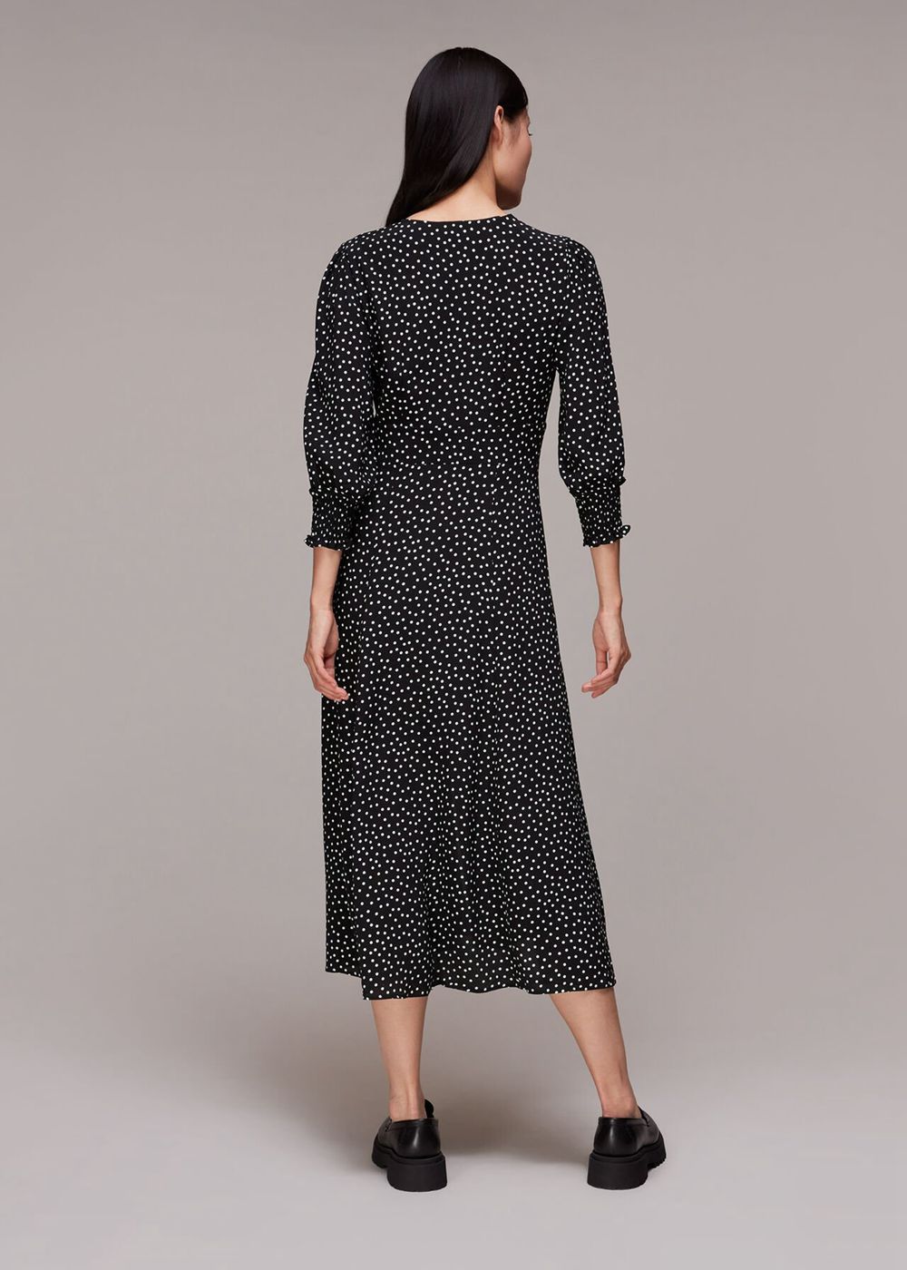 Whistles Ellie Spot Print Midi Dress Black / White | US-01473LPNC