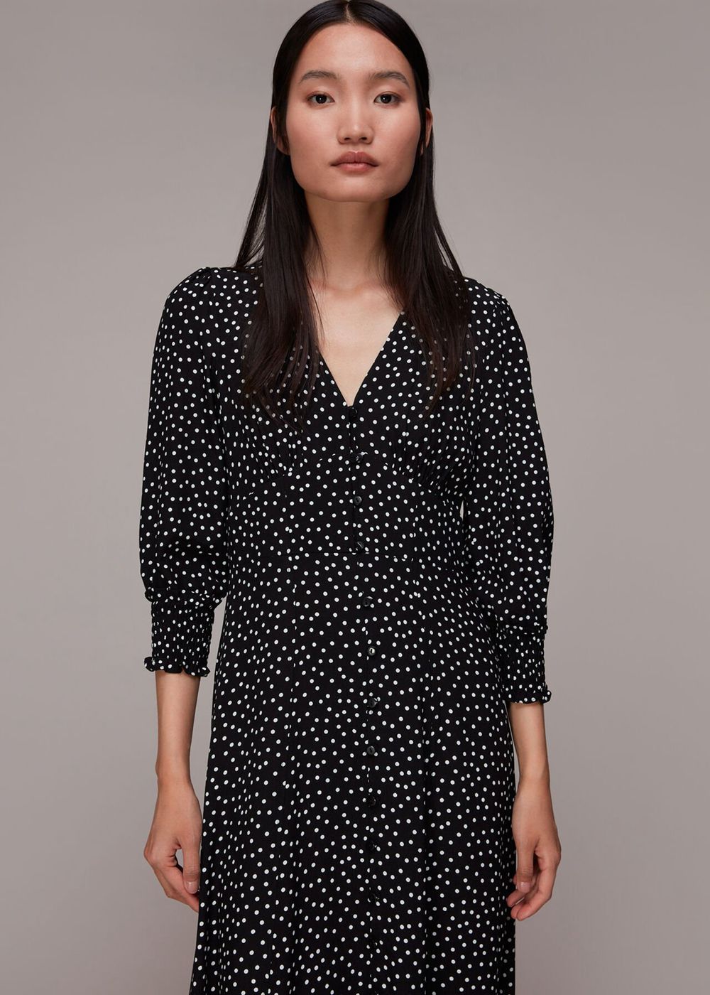 Whistles Ellie Spot Print Midi Dress Black / White | US-01473LPNC