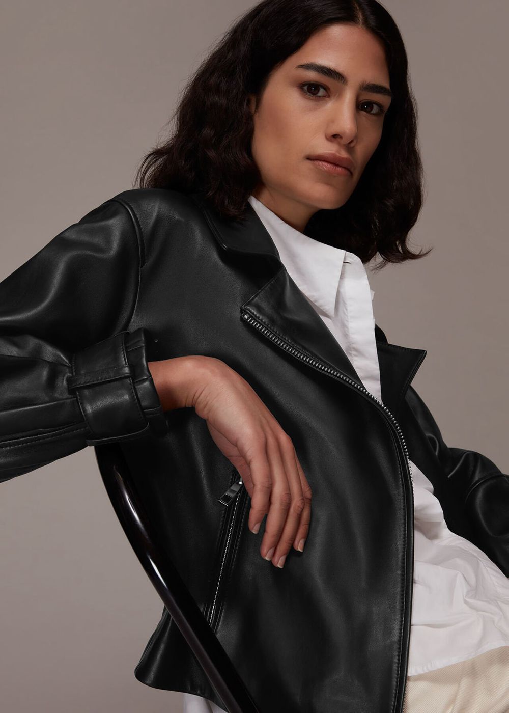 Whistles Ellis Balloon Sleeve Biker Jacket Black | US-26819AHGK