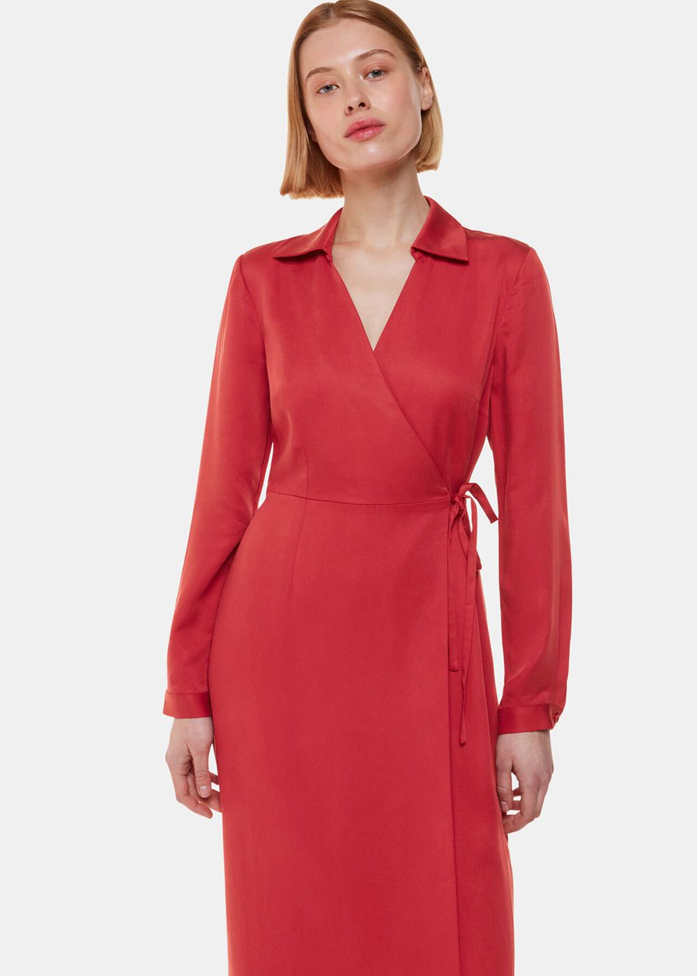 Whistles Elodie Tie Wrap Midi Dress Cranberry | US-29735VSTQ