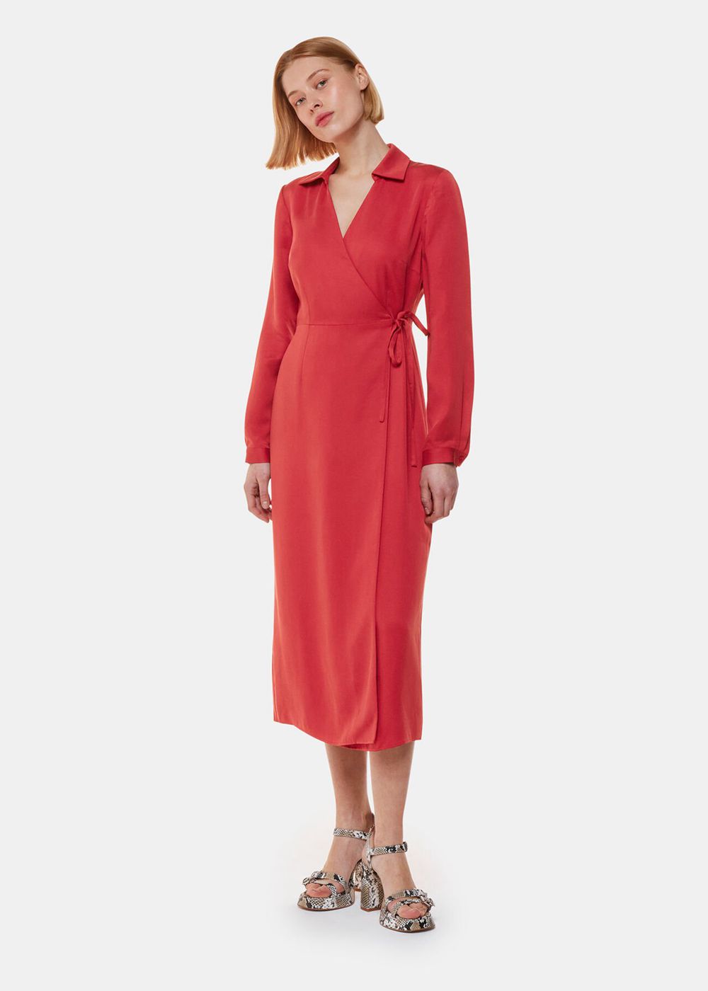 Whistles Elodie Tie Wrap Midi Dress Cranberry | US-29735VSTQ