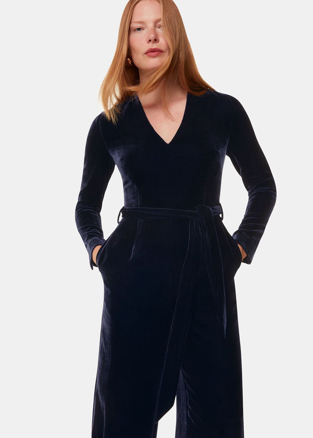 Whistles Elora Velvet Jumpsuit Navy | US-69158OCEZ