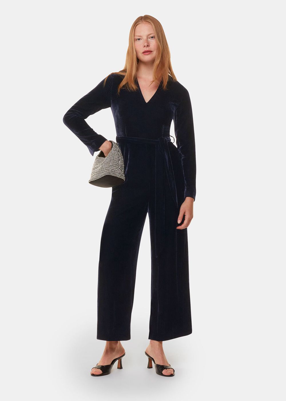 Whistles Elora Velvet Jumpsuit Navy | US-69158OCEZ