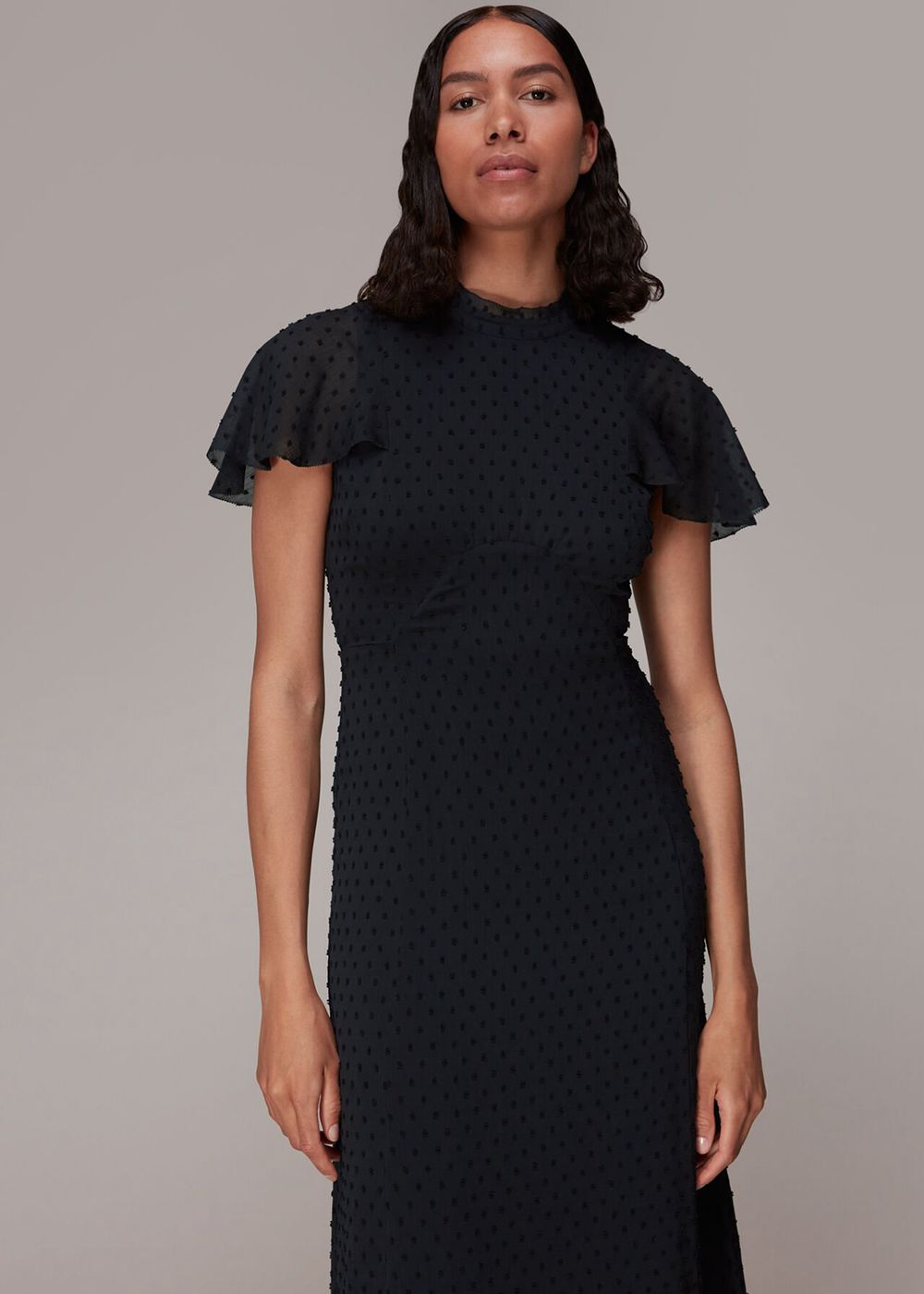 Whistles Elouise Textured Dobby Dress Navy | US-62348LBQJ