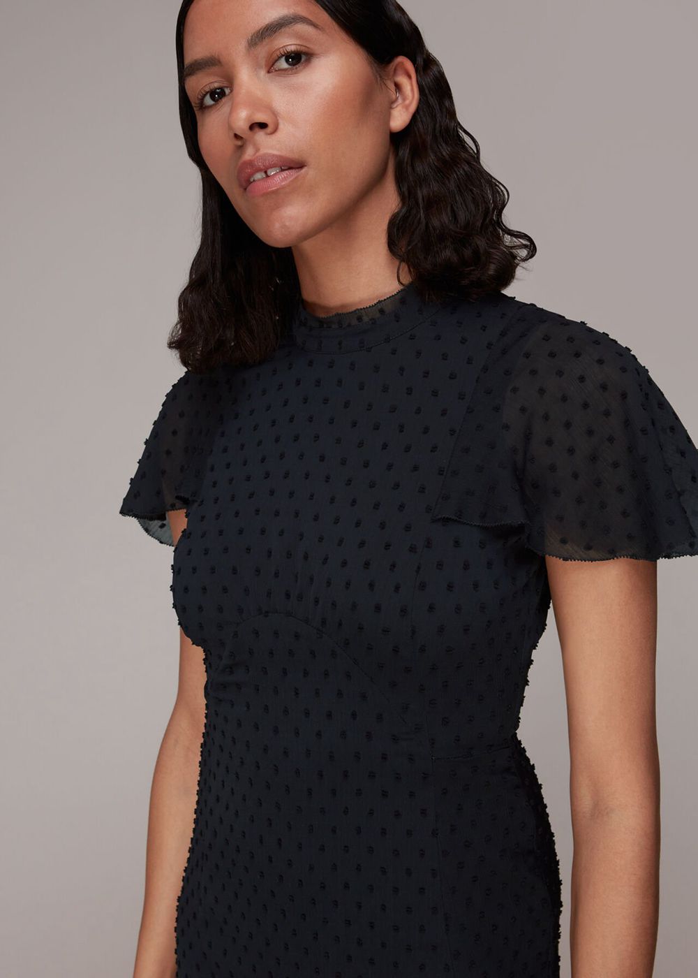 Whistles Elouise Textured Dobby Dress Navy | US-62348LBQJ