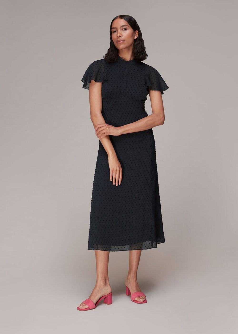 Whistles Elouise Textured Dobby Dress Navy | US-62348LBQJ