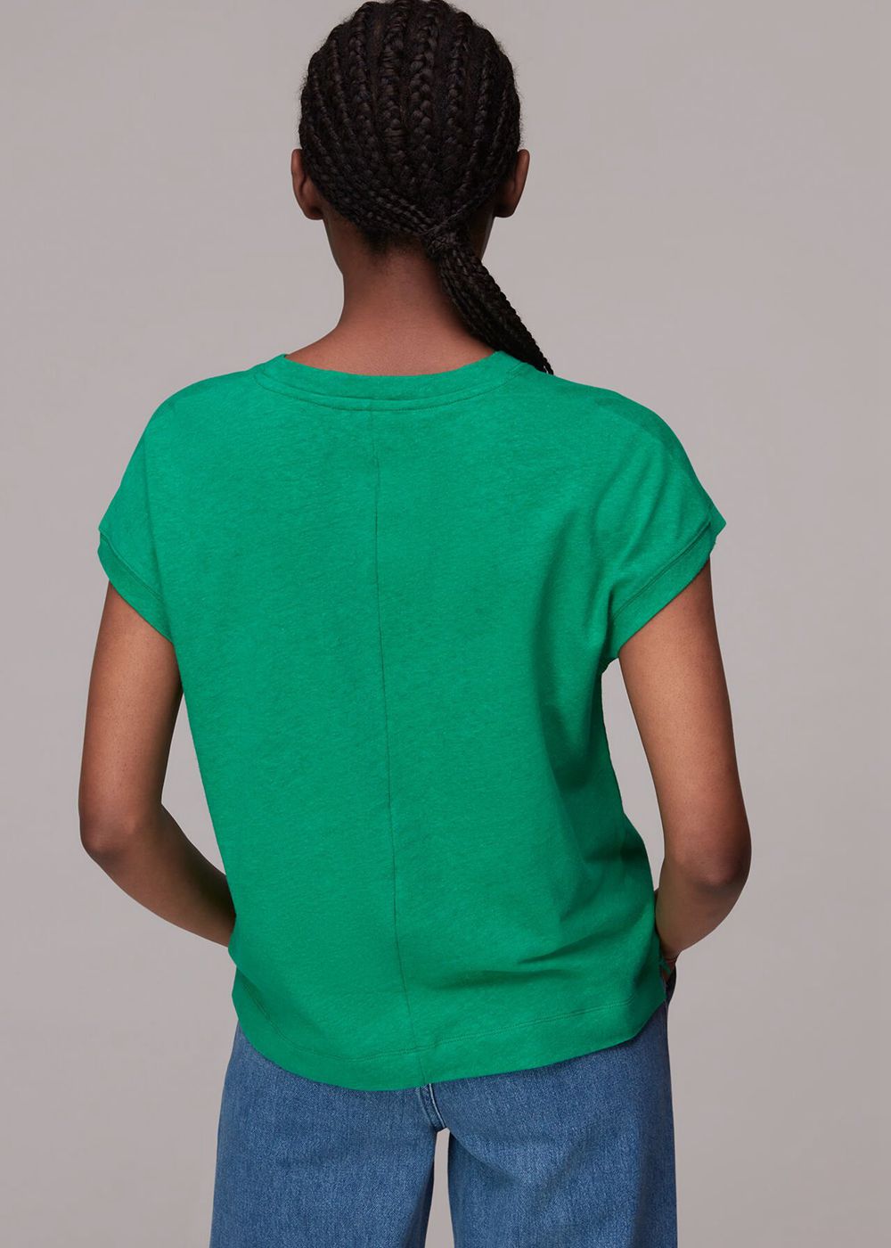 Whistles Ember Linen Mix Pocket T-Shirt Green | US-96230TSWA