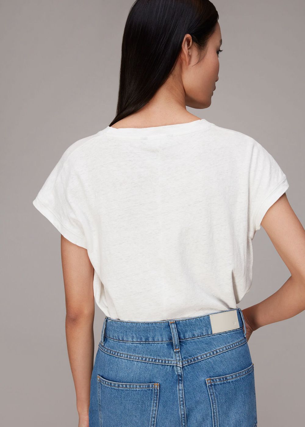 Whistles Ember Linen Mix Pocket T-Shirt White | US-52630USHP