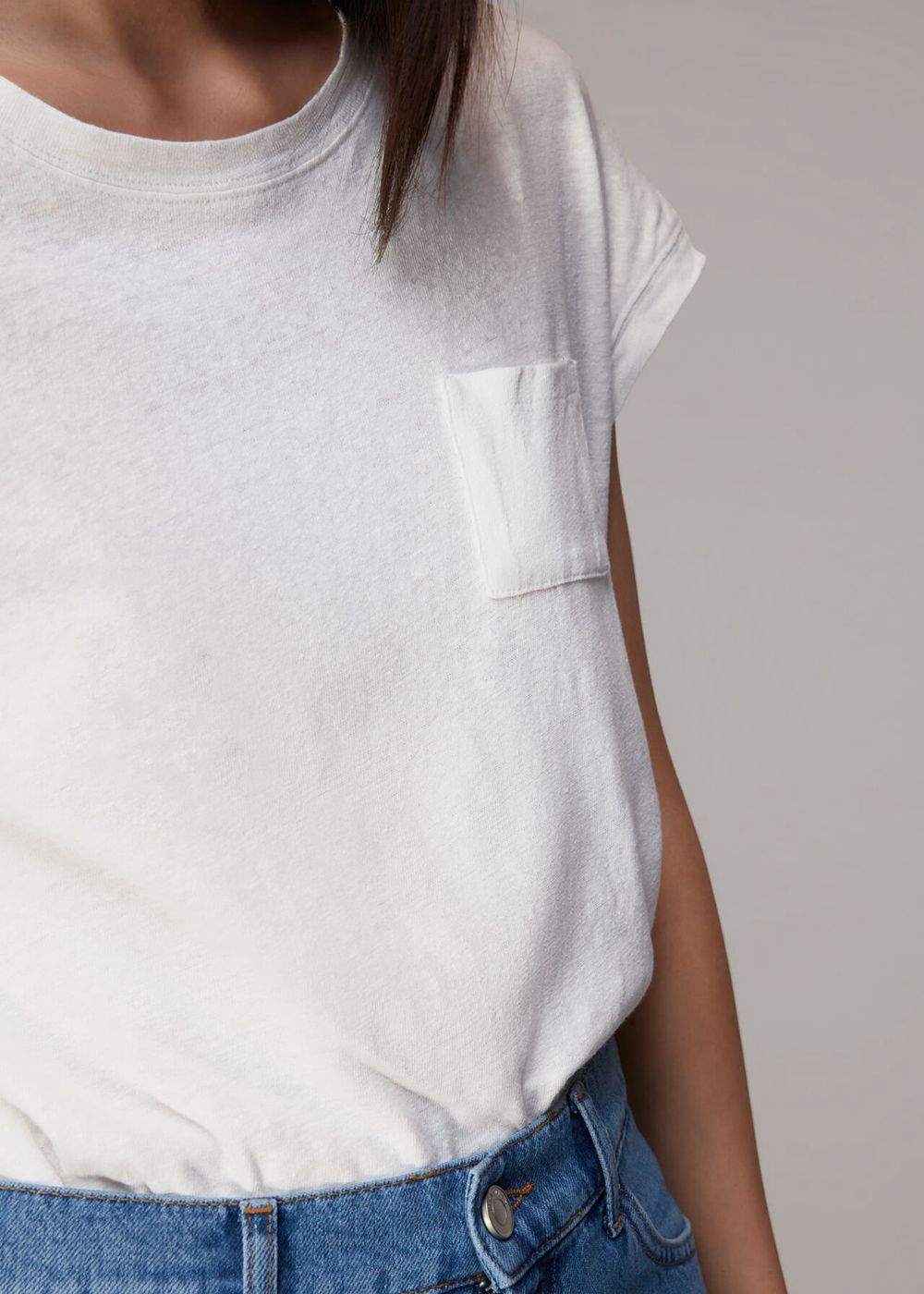 Whistles Ember Linen Mix Pocket T-Shirt White | US-52630USHP