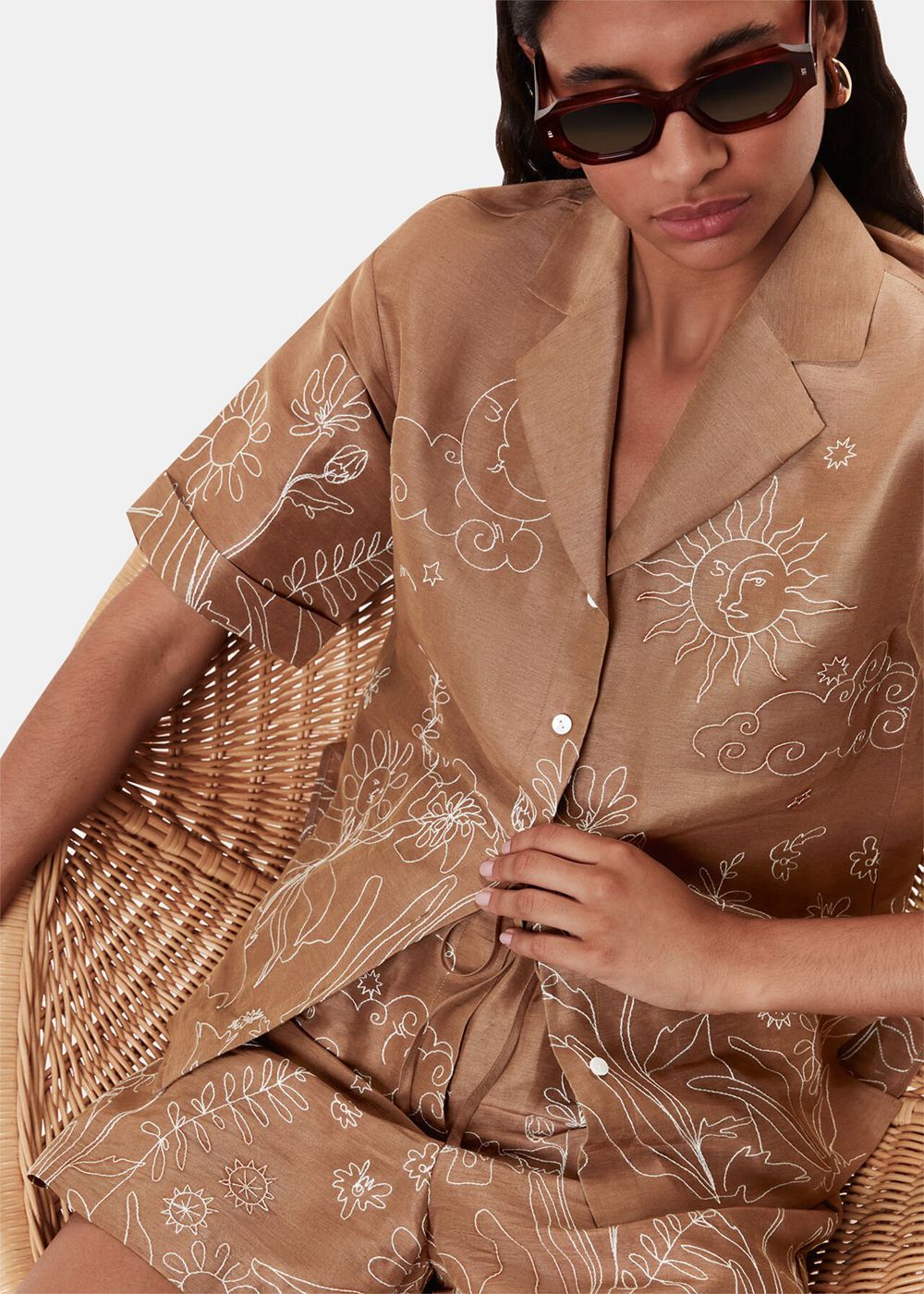 Whistles Embroidered Scribble Shirts Brown / Multicolor | US-79458VEXI