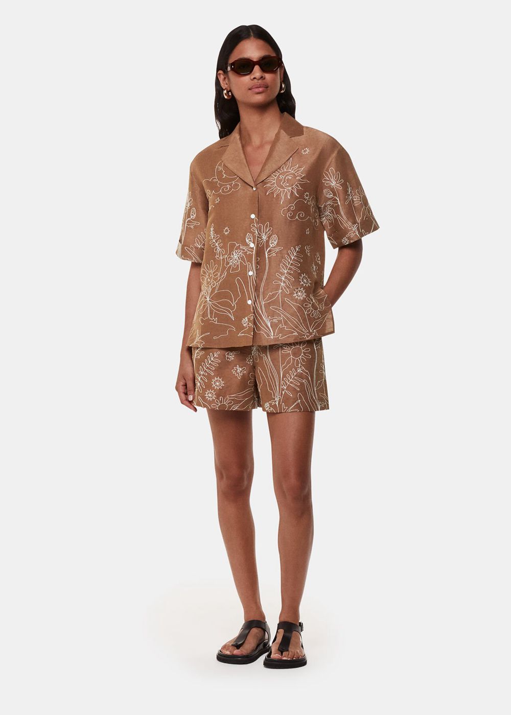 Whistles Embroidered Scribble Shirts Brown / Multicolor | US-79458VEXI