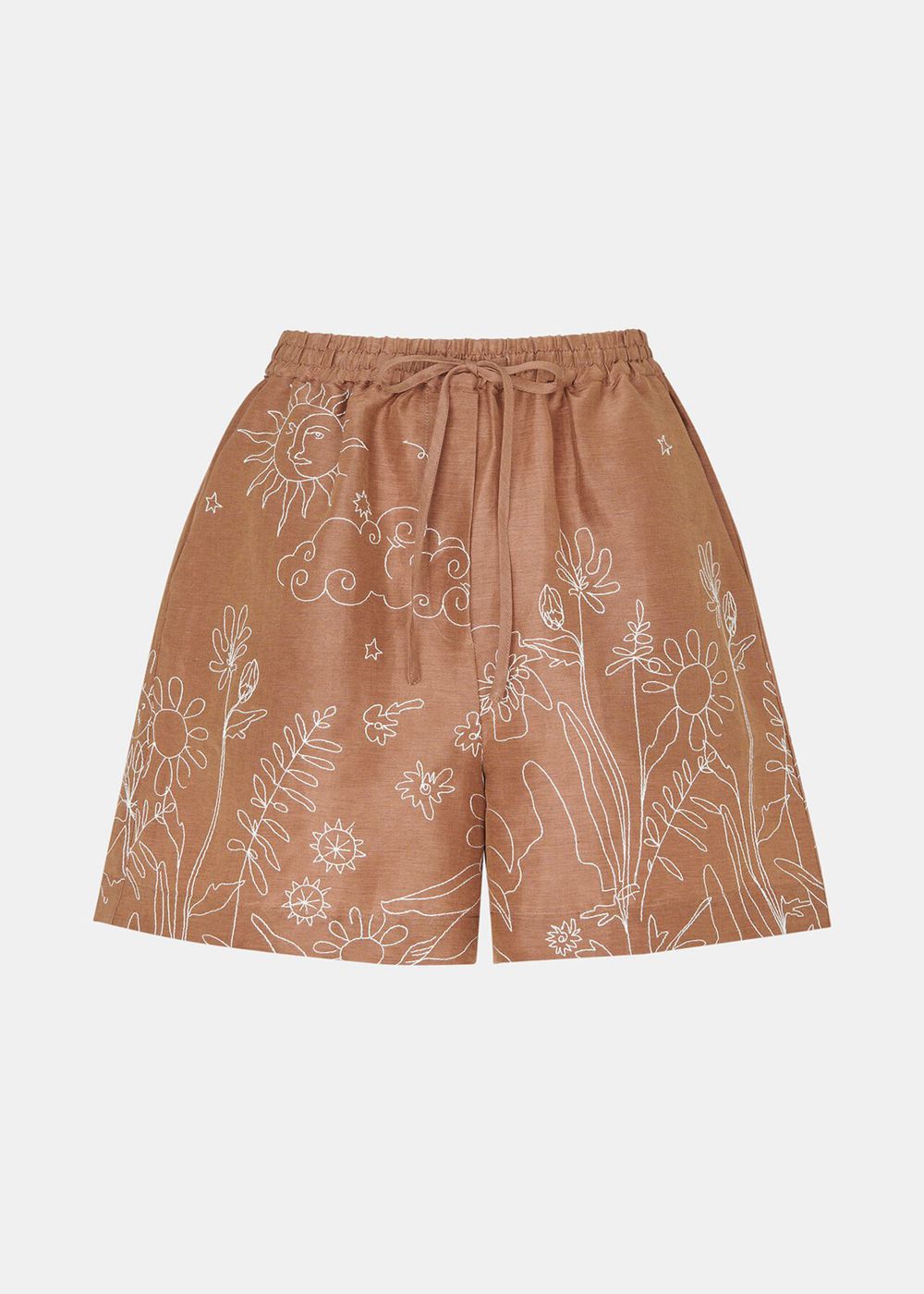 Whistles Embroidered Scribble Shorts Brown / Multicolor | US-02635IWCD