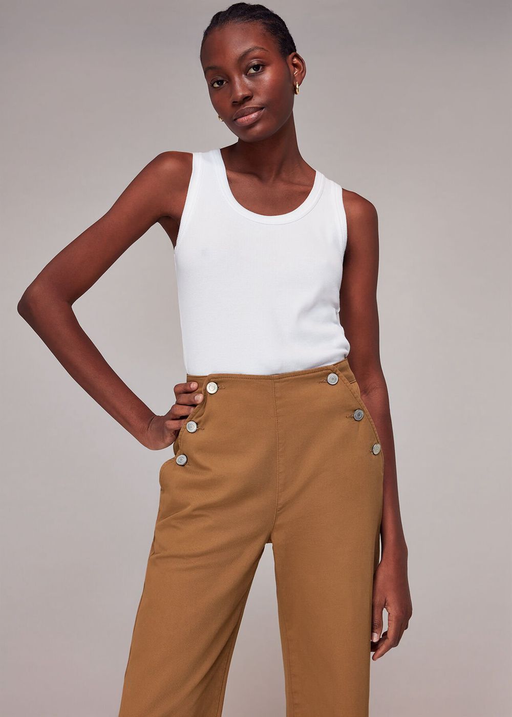 Whistles Emily Button Fronts Pants Neutral | US-76031UJWK