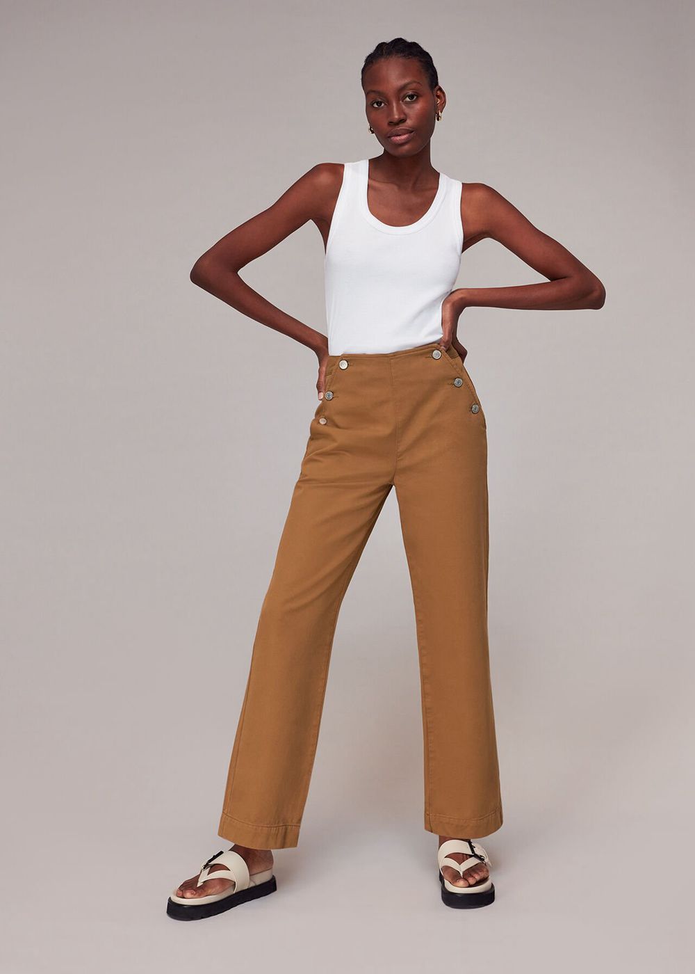 Whistles Emily Button Fronts Pants Neutral | US-76031UJWK