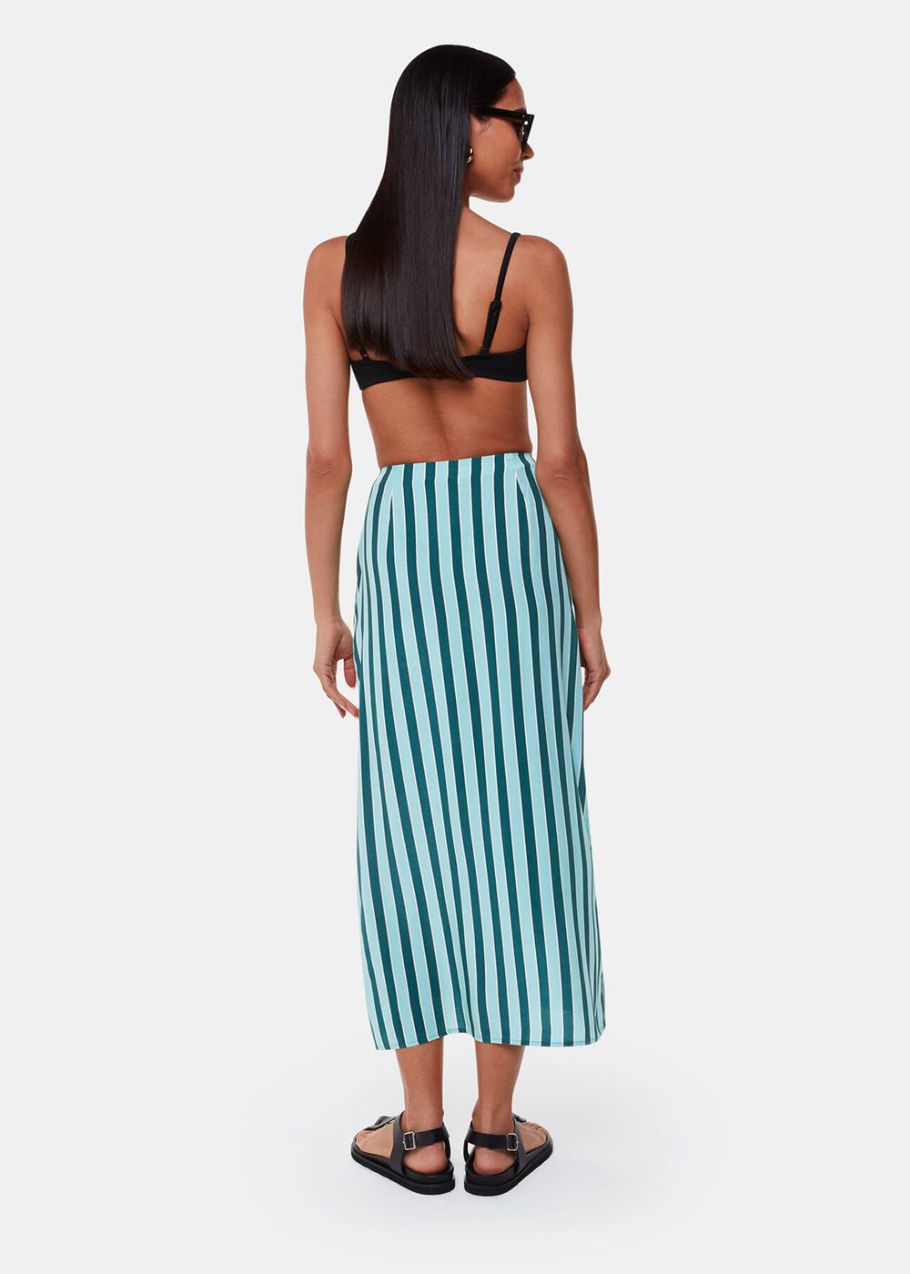 Whistles Emily Tonal Stripe Midi Skirts Turquoise / Multicolor | US-67498FSOT