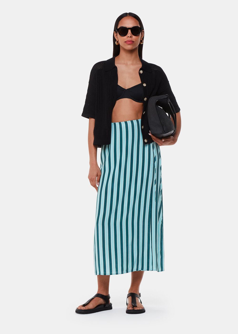 Whistles Emily Tonal Stripe Midi Skirts Turquoise / Multicolor | US-67498FSOT