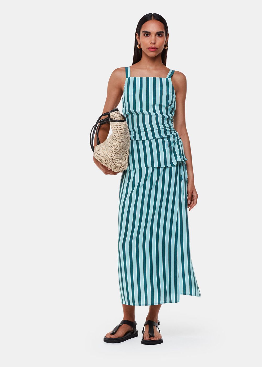 Whistles Emily Tonal Stripe Midi Skirts Turquoise / Multicolor | US-67498FSOT