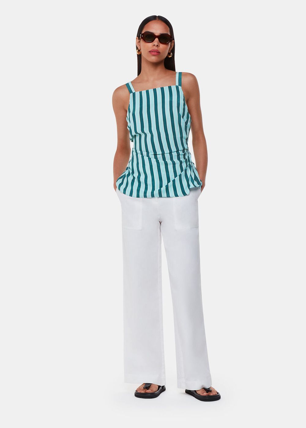 Whistles Emily Tonal Stripe Top Turquoise / Multicolor | US-53642VJZY