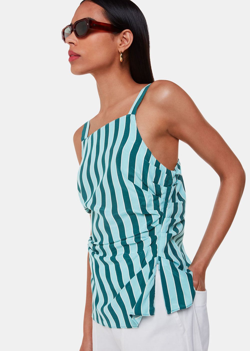 Whistles Emily Tonal Stripe Top Turquoise / Multicolor | US-53642VJZY