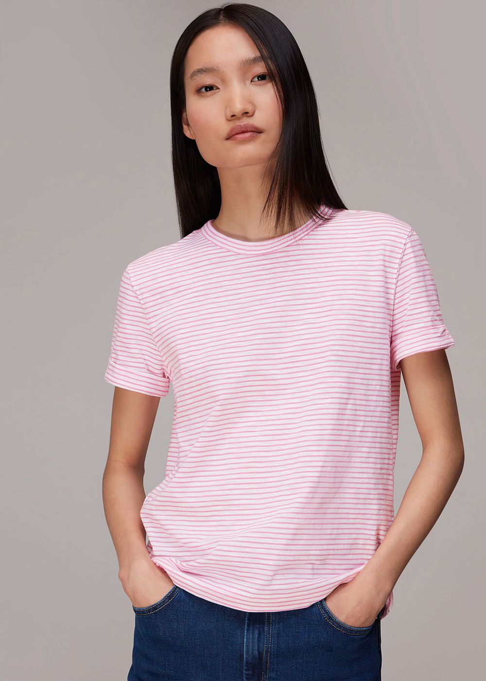 Whistles Emily Ultimate Stripe T-Shirt Pink / Multicolor | US-30927GLEW