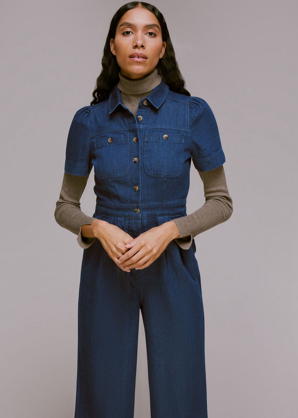 Whistles Emma Denim Jumpsuit Blue | US-48359YLMU