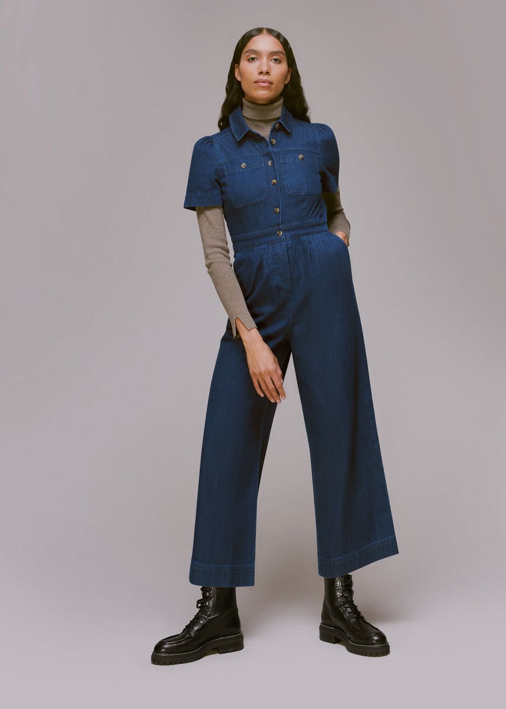 Whistles Emma Denim Jumpsuit Blue | US-48359YLMU