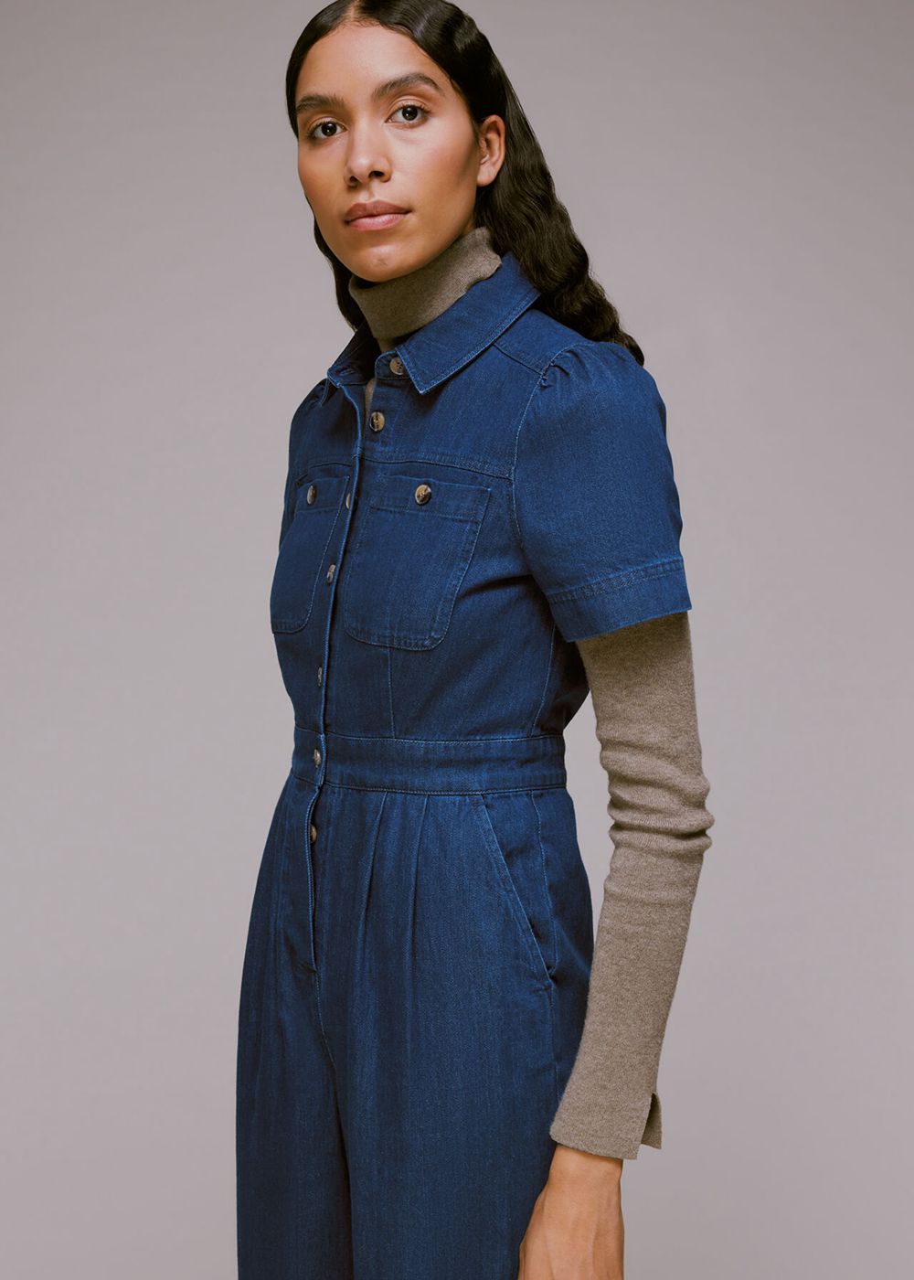 Whistles Emma Denim Jumpsuit Blue | US-48359YLMU