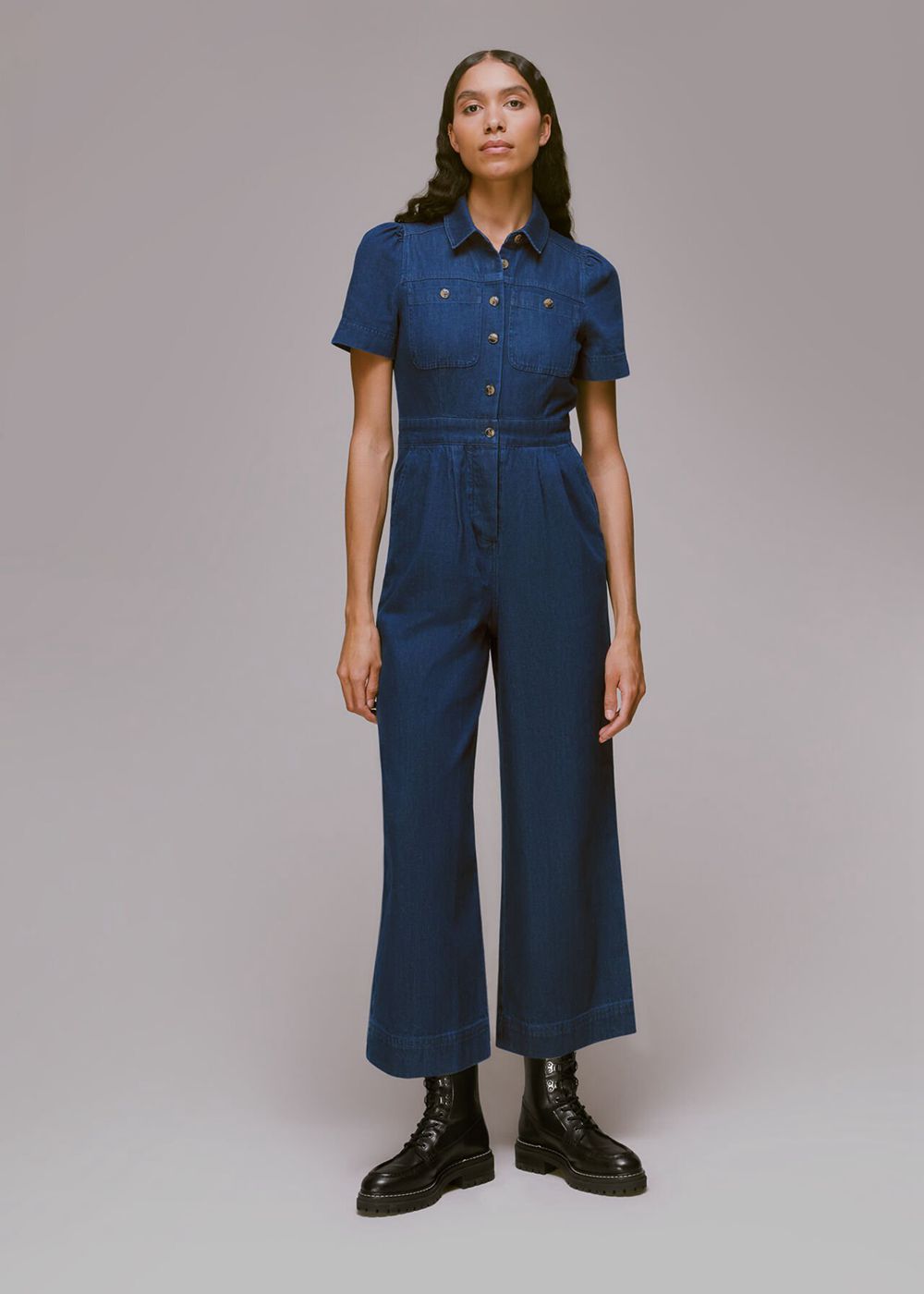 Whistles Emma Denim Jumpsuit Blue | US-48359YLMU