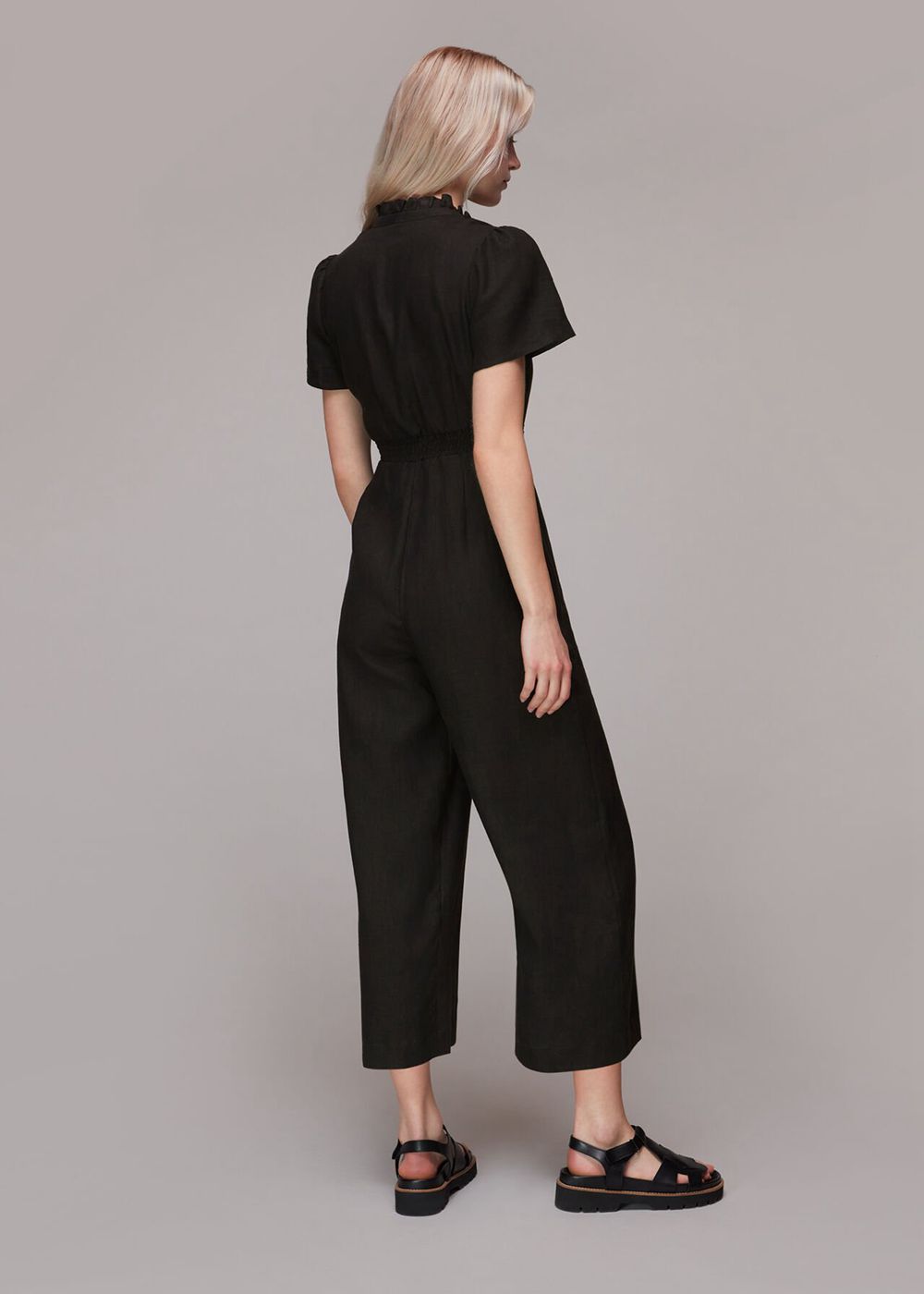 Whistles Emmie Linen Jumpsuit Black | US-09478VDZJ