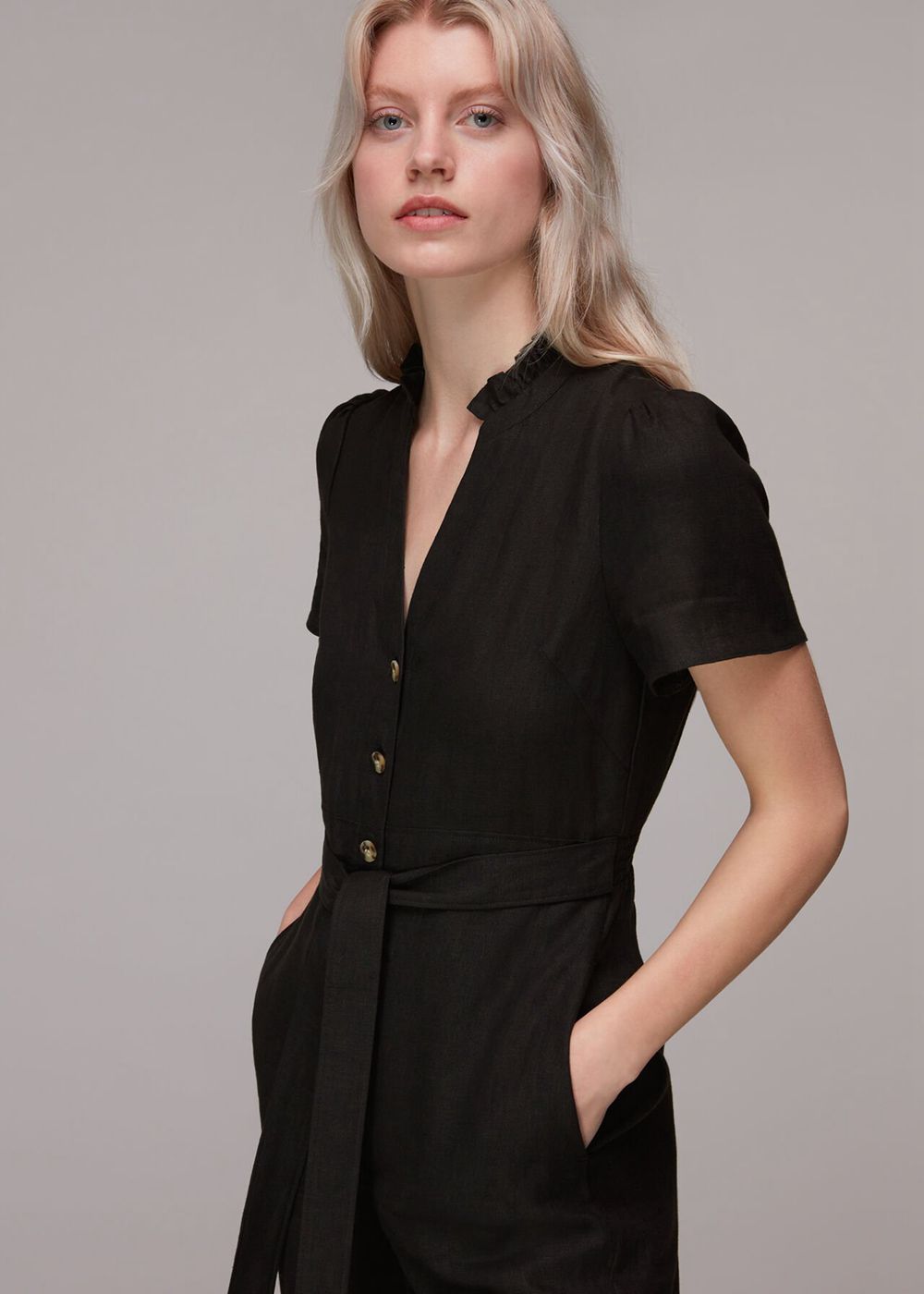 Whistles Emmie Linen Jumpsuit Black | US-09478VDZJ