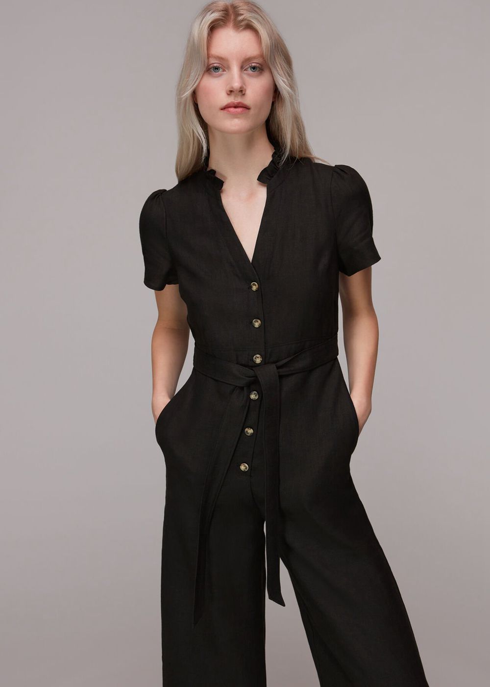 Whistles Emmie Linen Jumpsuit Black | US-09478VDZJ