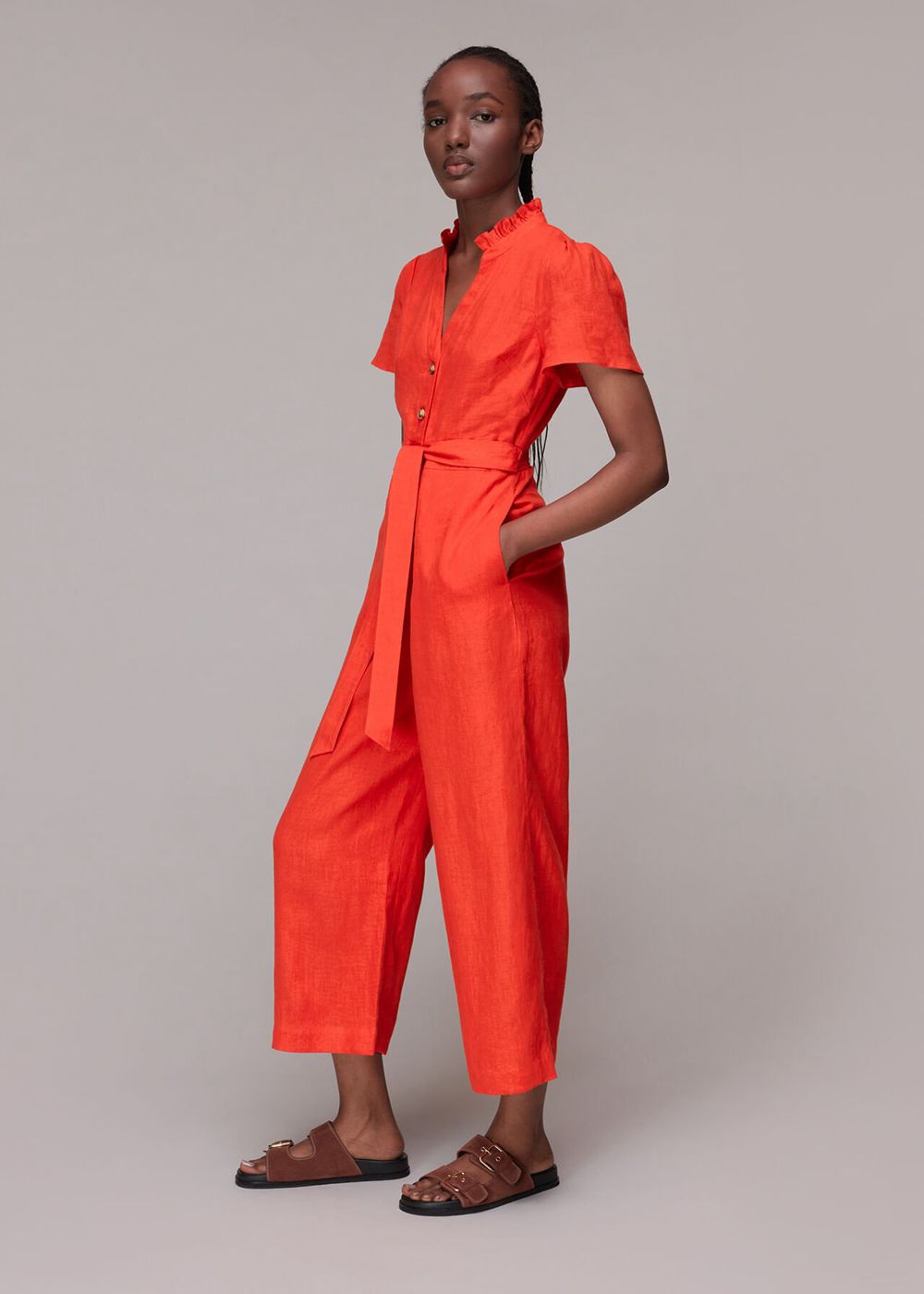 Whistles Emmie Linen Jumpsuit Red | US-97856WMJG