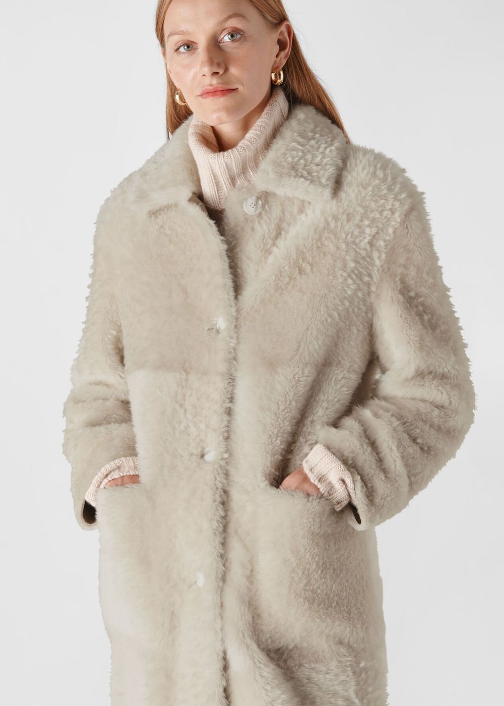 Whistles Erika Shearling Coat White / Multicolor | US-59624ROIU