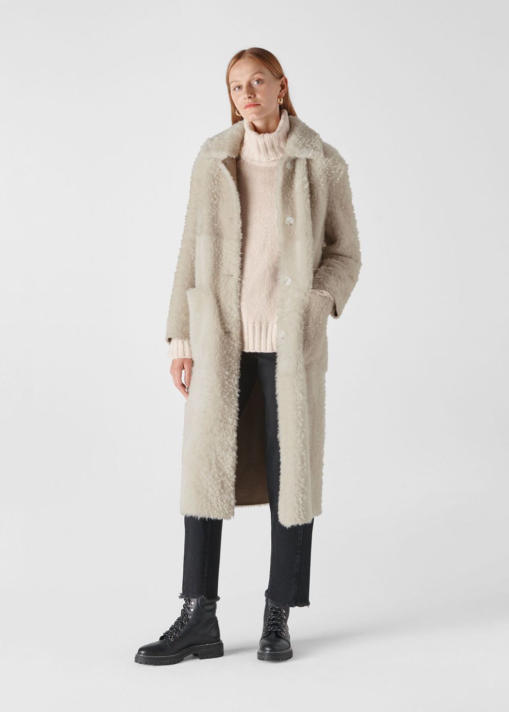 Whistles Erika Shearling Coat White / Multicolor | US-59624ROIU