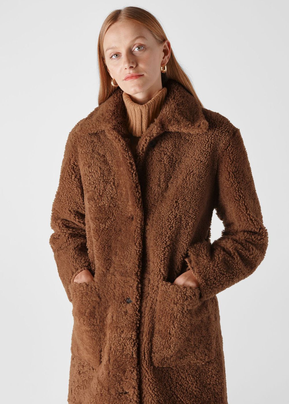 Whistles Erika Shearling Teddy Coat Brown | US-85203GHYI