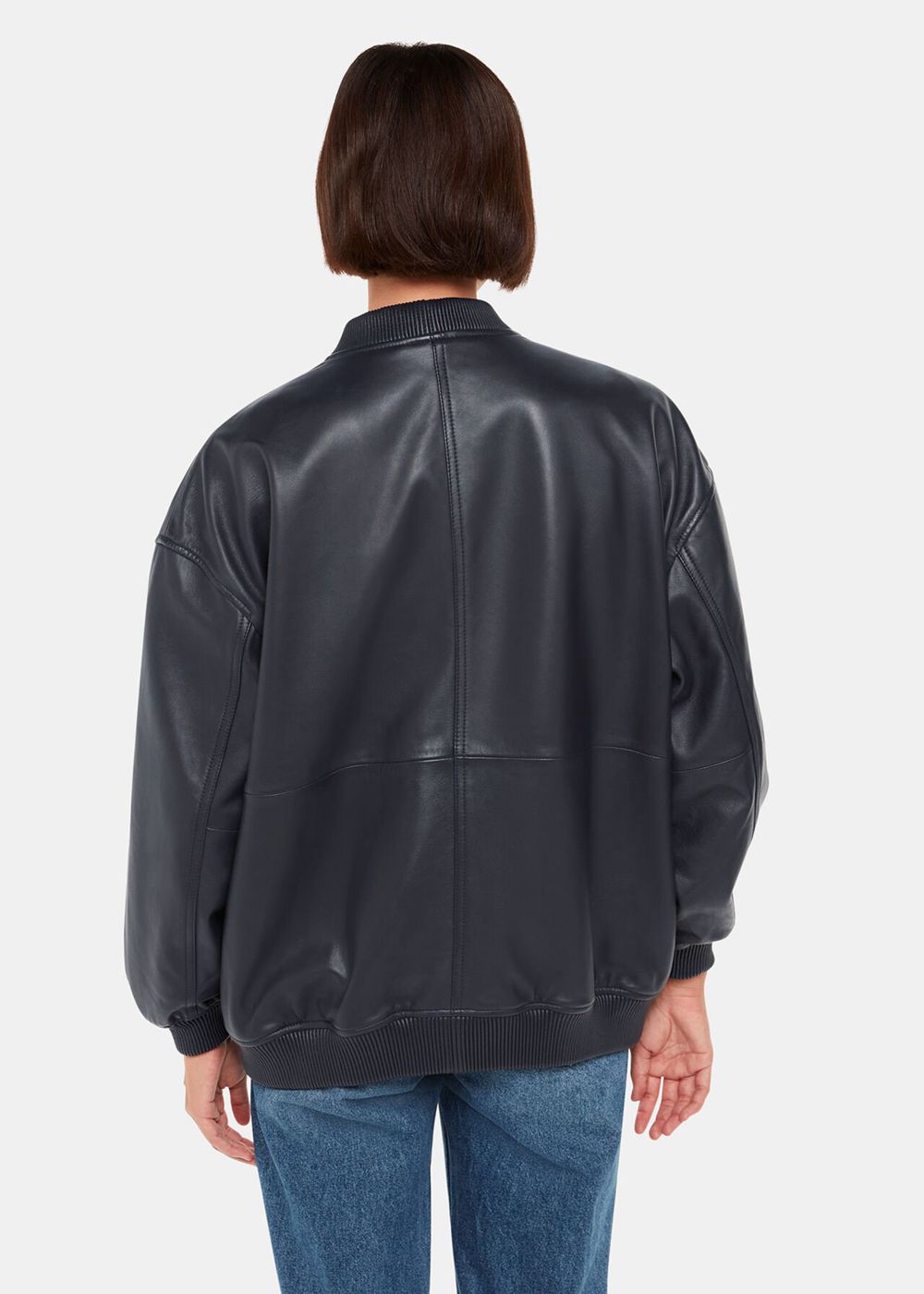 Whistles Erin Bomber Leather Jacket Navy | US-90723WCBP